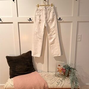 Zara White Distressed Straight Leg Jeans